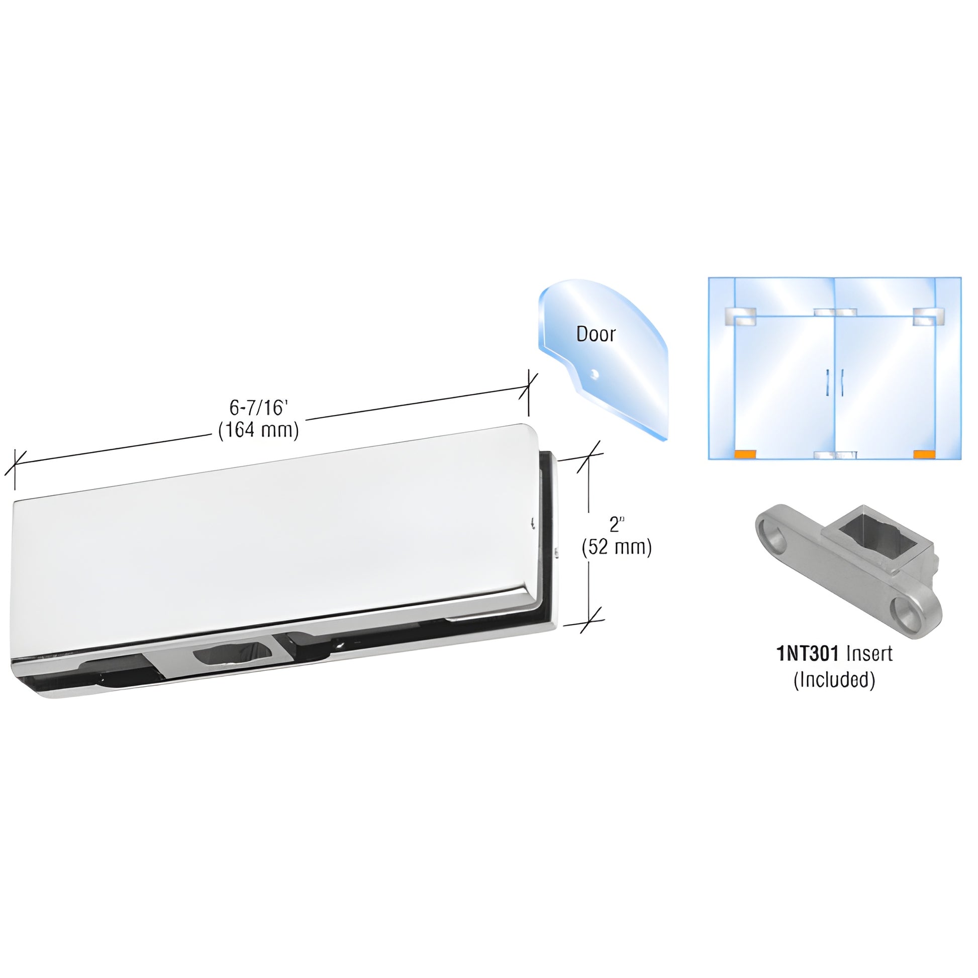 PH11CA satin anodized CRL bottom door patch fitting for 3/8-1/2" glass, 2 9/16" pivot setback, includes 1NT301 insert.