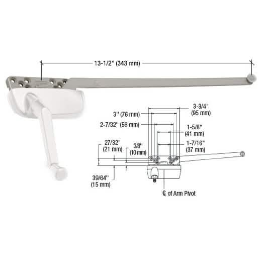 "CRL White Left Hand Ellipse Casement Operator with 13.5" Arm for Efficient Window Control