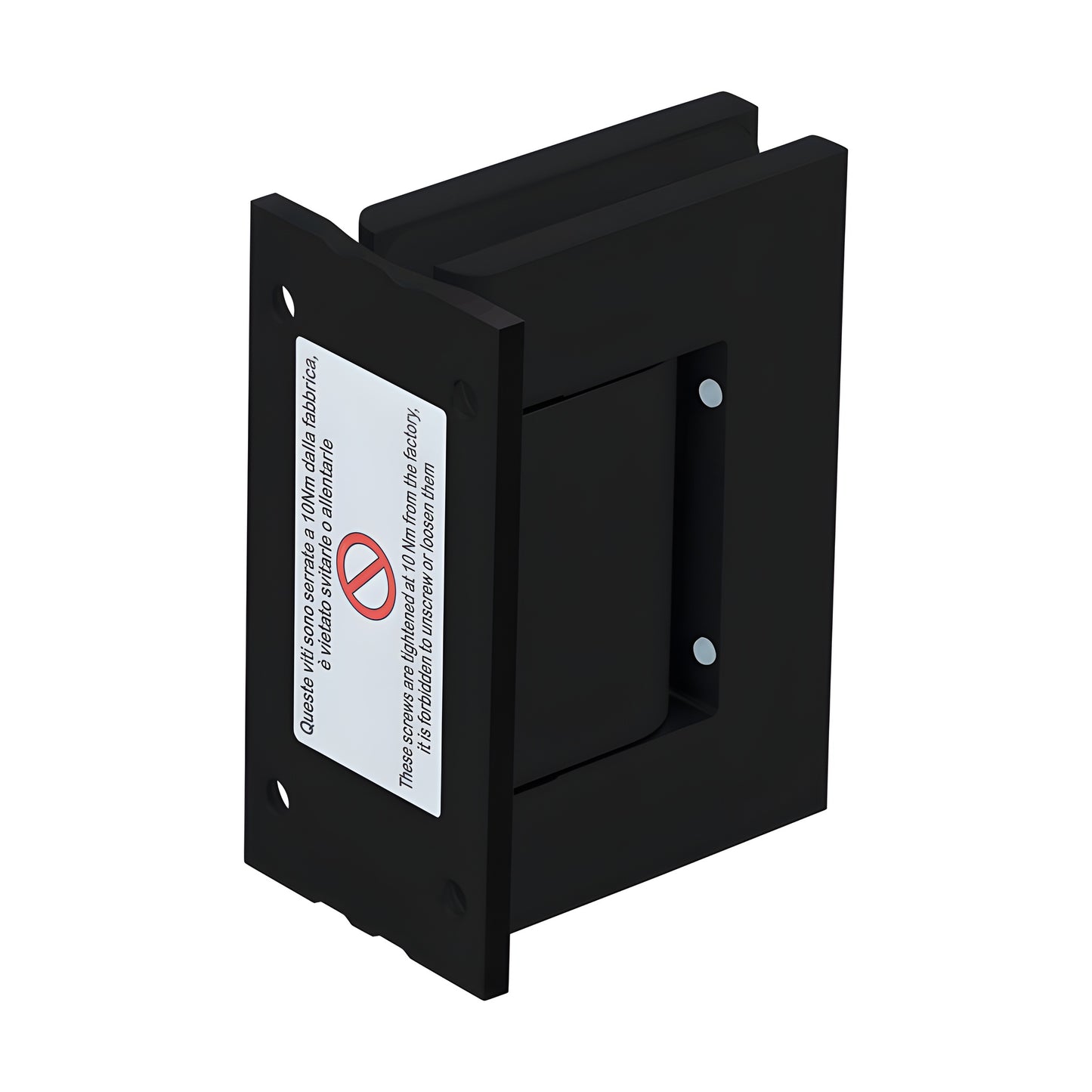 Matte black aluminum wall-mount oil-dynamic full-back hinge for 5/16-9/16" glass, SKU H8210BTMBL