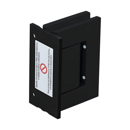 Matte black aluminum wall-mount oil-dynamic full-back hinge for 5/16-9/16" glass, SKU H8210BTMBL