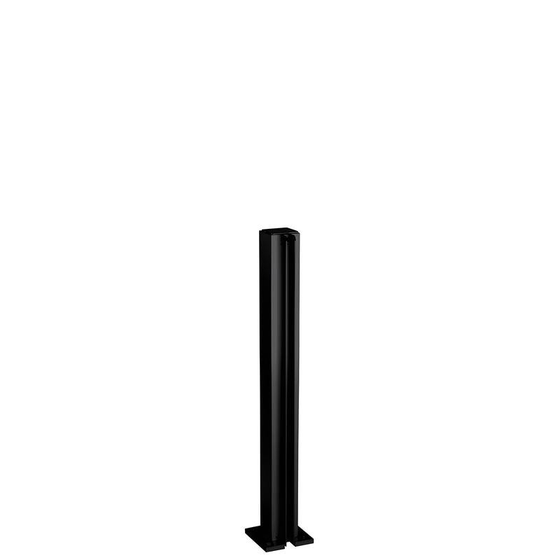 Matte black 12" aluminum square end partition post with base, glazing channel for 1/4" glass (SKU D990MBL12E)