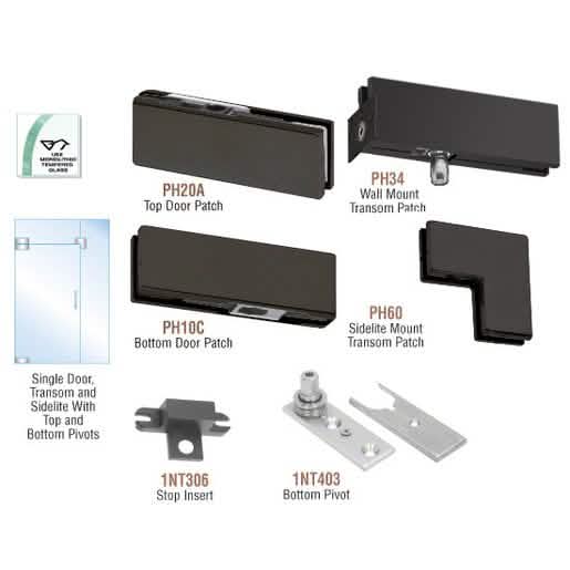 CRL Matte Black Patch Door Kit for Fixed Transom & Sidelite - No Lock, Sleek Design