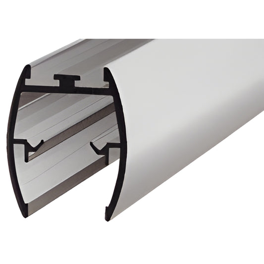 DK61BN brushed nickel aluminum top header extrusion for frameless shower doors, 72 in, cross section view