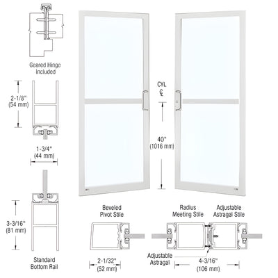 CRL-U.S. Aluminum White KYNAR® Paint Custom Pair Series 250 Narrow Stile Geared Hinge Entrance Doors For Panics and Surface Mount Door Closers
