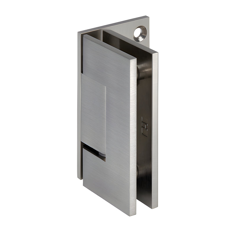 GEN044BN brushed nickel solid brass wall-mount shower hinge, offset back plate, fits 8-12mm (5/16-1/2") tempered glass.