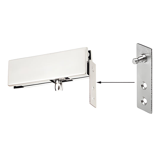 CRL transom patch wall bracket (SKU 1NT340BS), brushed stainless steel concealed hinge-side mounting bracket with hardware.