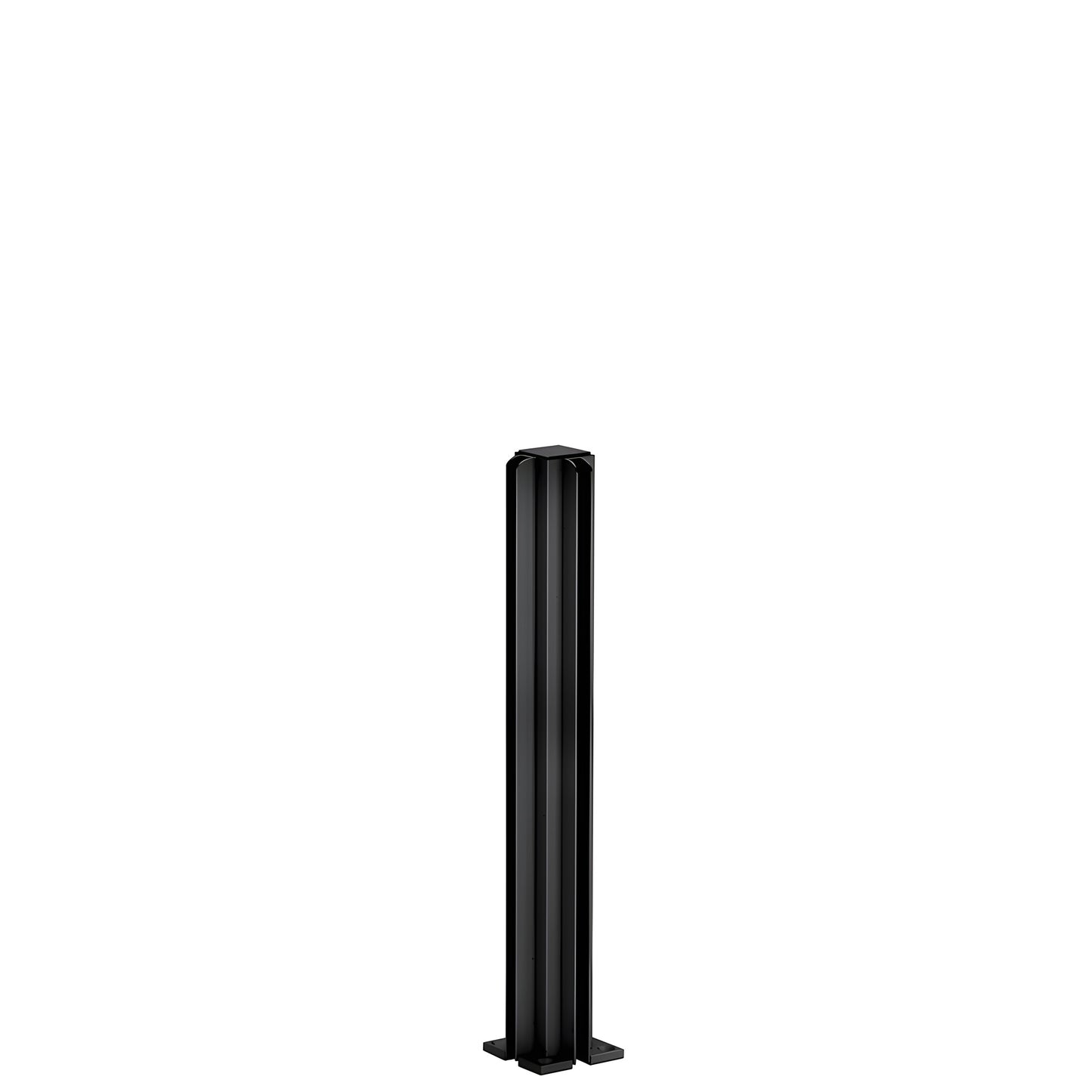 Matte black 12 in aluminum 90 corner partition post with dual U-channels for 1/4 in glass, 2 in base (SKU D990MBL12CR)