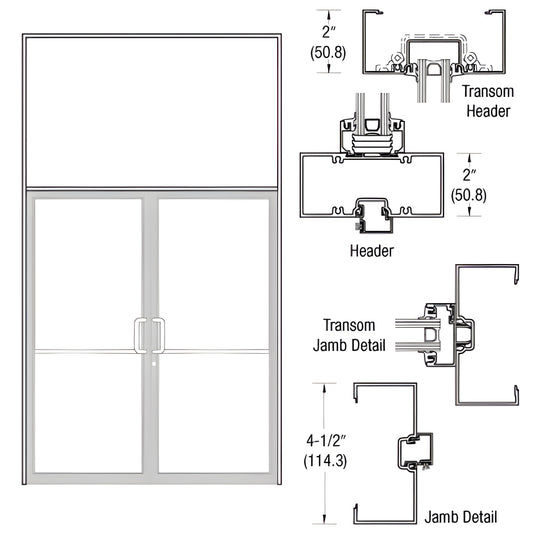 White Kynar aluminum transom frame with butt hinge and aluminum threshold, includes flushbolts - SKU 0B92552