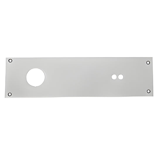 Aluminum overhead concealed closer cover plate 13-3/4" x 3-11/16", large round and two small holes, four corner grommets