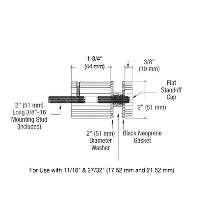 Matte black 2" stainless steel glass rail standoff base and cap with mounting stud (SKU RS0B2134MBL)