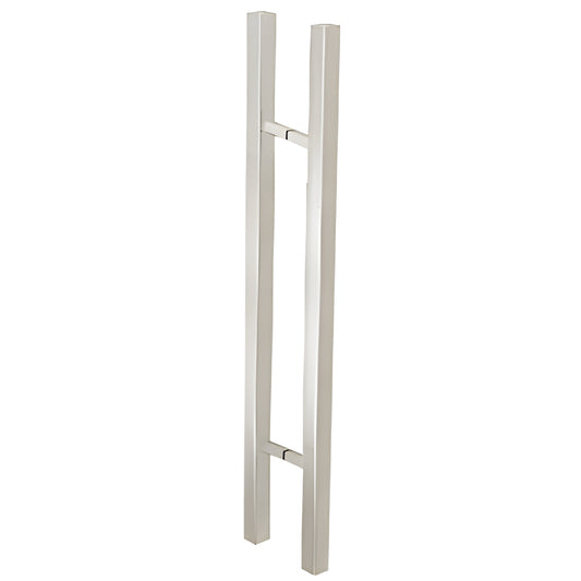 36" brushed stainless square ladder-style pull handle for 3/8-3/4" tempered glass doors, back-to-back mount.