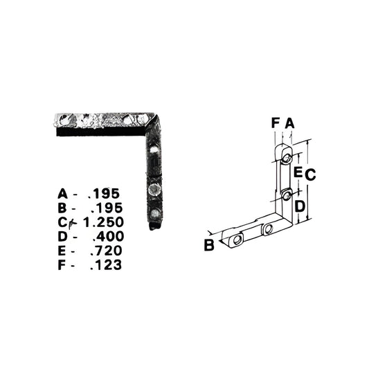 Zinc L-shaped corner key for storm window frames, 1-1/4" legs with dimple holes, SKU 3465111