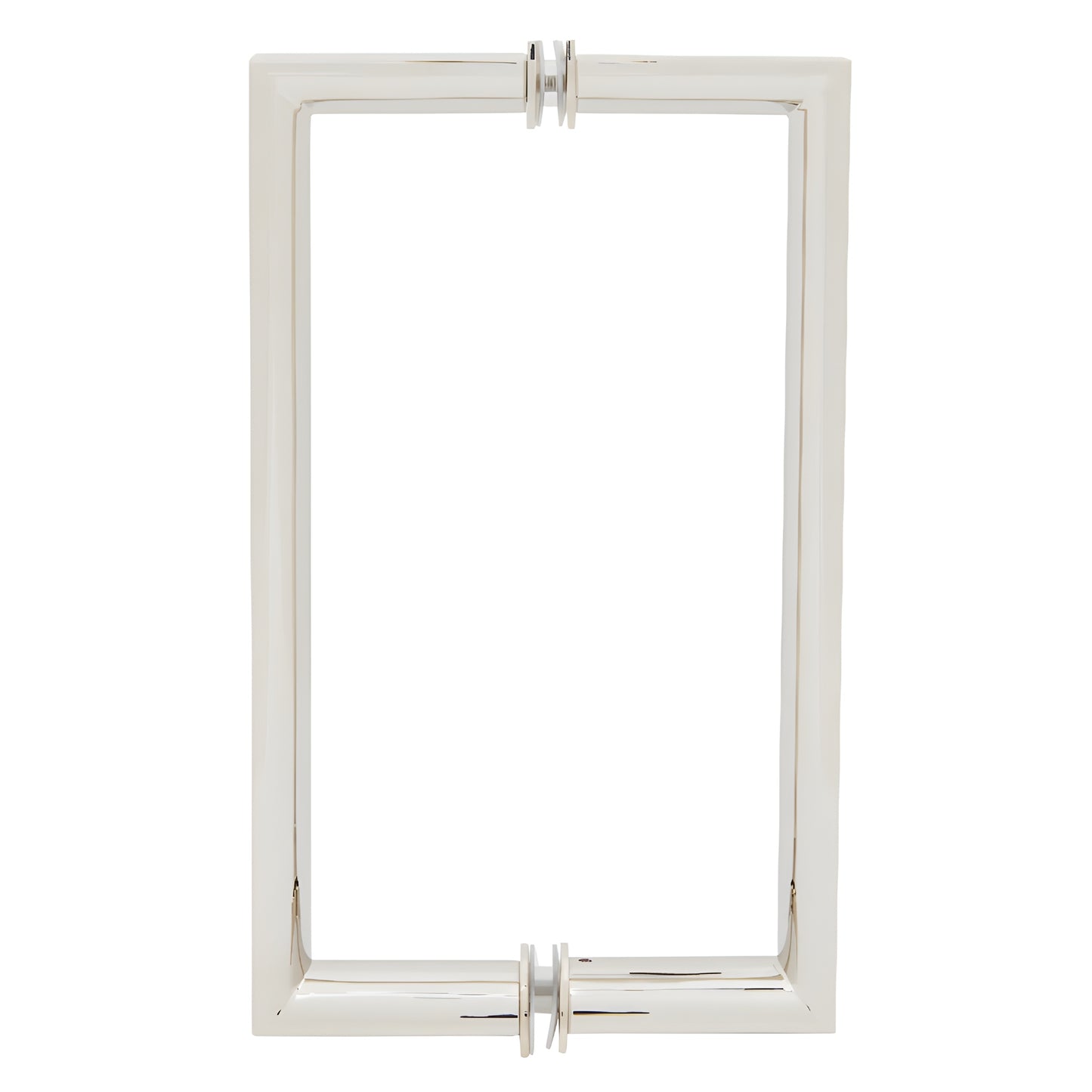 Polished nickel RM back-to-back pull handle, square exterior with rounded interior grip for glass doors, 8 in C-C