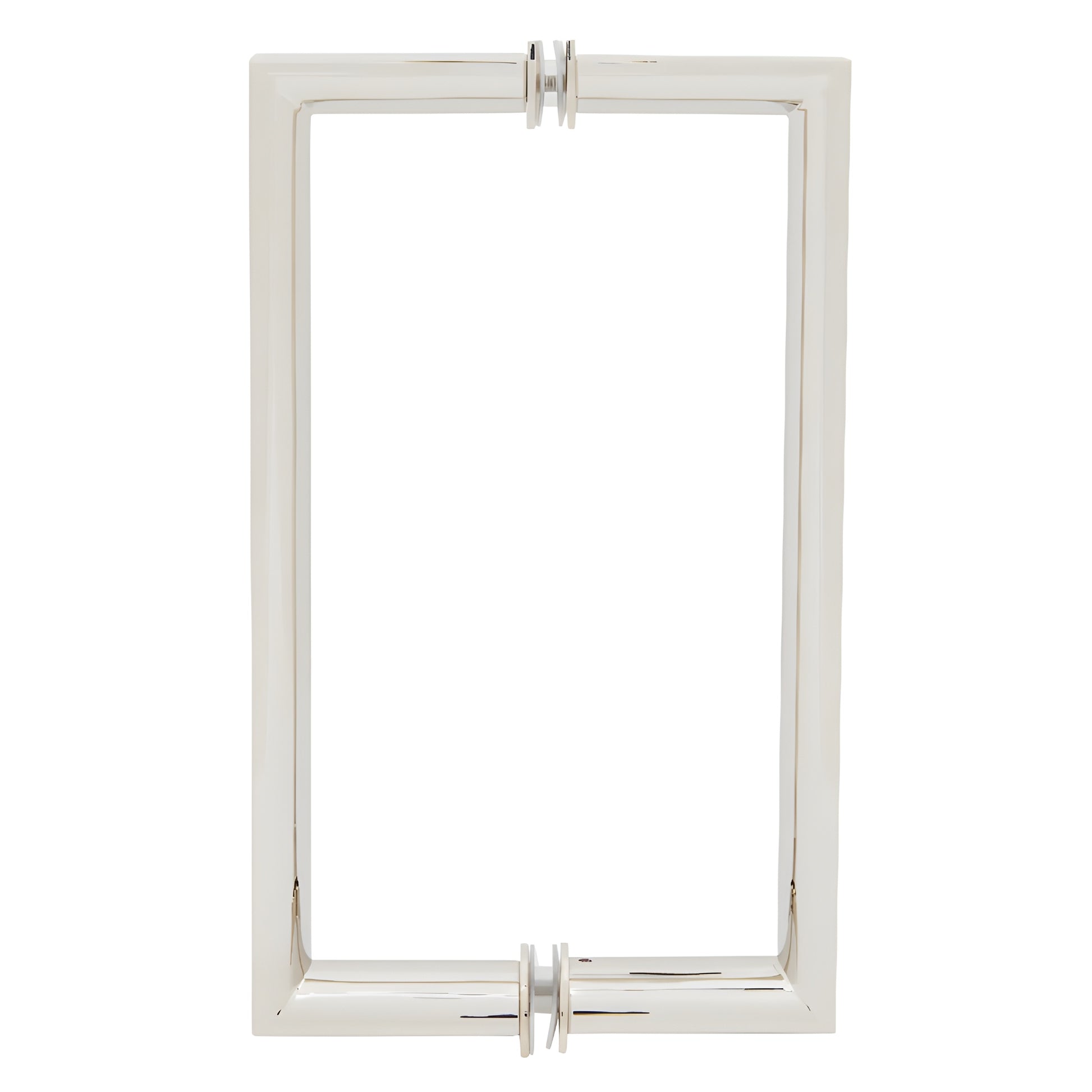 Polished nickel RM back-to-back pull handle, square exterior with rounded interior grip for glass doors, 8 in C-C