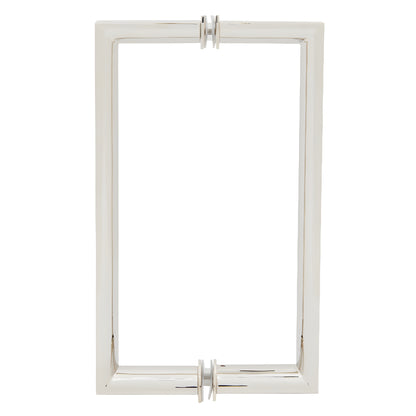 Polished nickel RM back-to-back pull handle, square exterior with rounded interior grip for glass doors, 8 in C-C