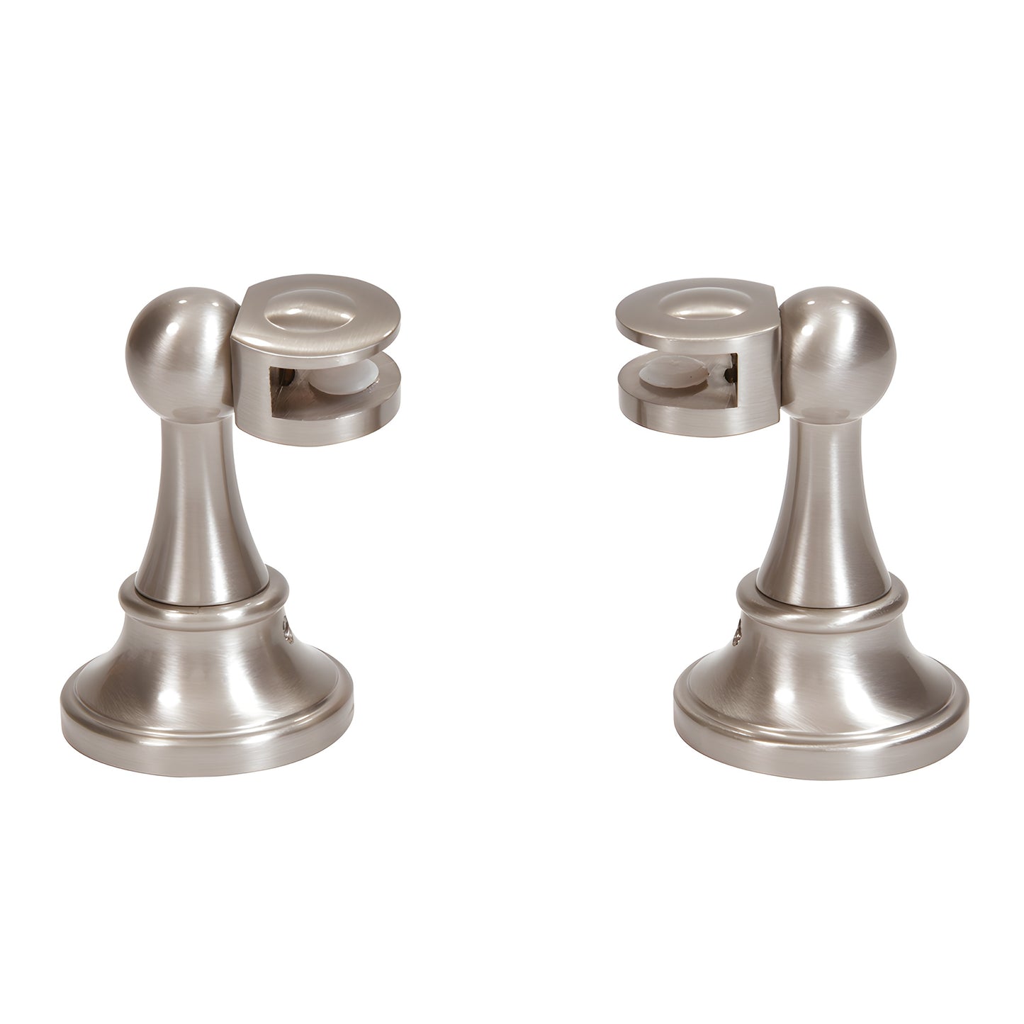 Pair of brushed nickel mirror pivot brackets (MP6408BN), heavy plated brass tilting mounts for 3-6mm mirrors, 30 lb capacity