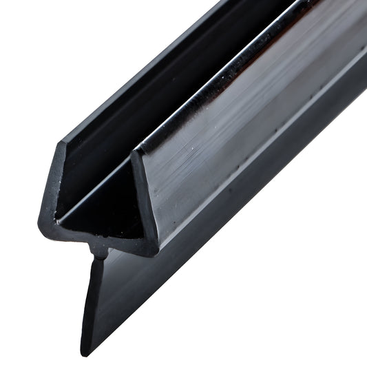 Ultra black one-piece bottom rail (P661BRBL) vinyl sweep for frameless tempered glass shower doors, low-profile 95-inch.