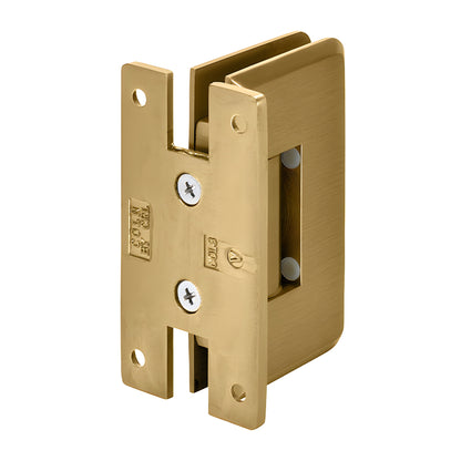 Satin brass adjustable shower door hinge (Cologne series) SKU C0L337SB, solid brass wall-mount hinge for 10-12mm glass