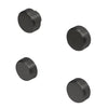 Set of four matte black round metal mirror clips for 1/4" (6mm) glass, screw-on cap design