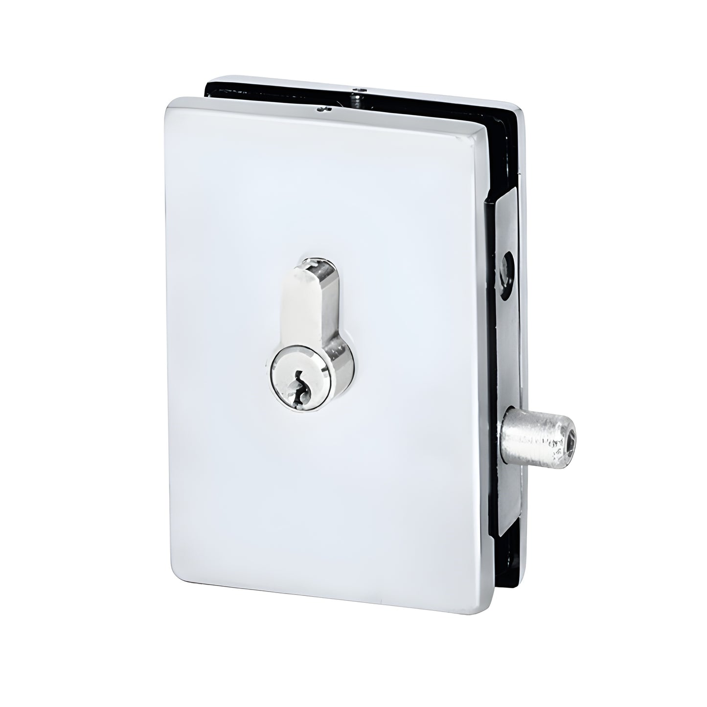 EUR681 satin anodized glass-mounted patch lock, rectangular chrome cover with key cylinder, 4-5/16 in height
