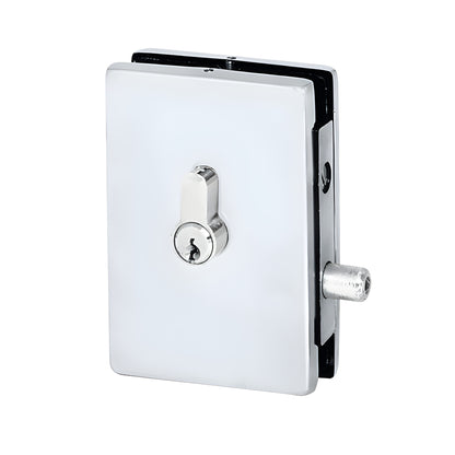 EUR681 satin anodized glass-mounted patch lock, rectangular chrome cover with key cylinder, 4-5/16 in height