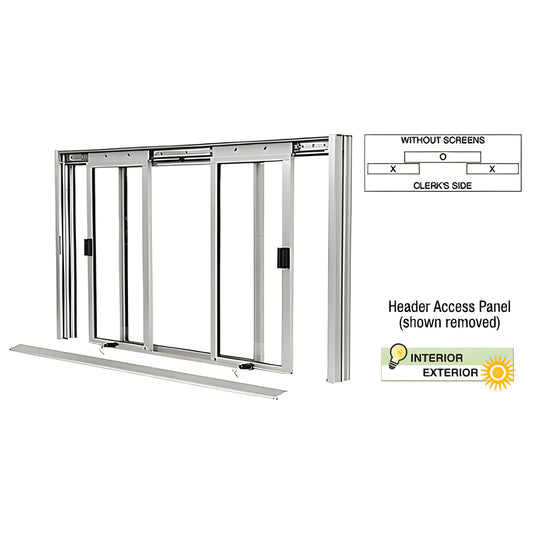 DW5000A satin-anodized 3-panel manual deluxe sliding service window (XOX) - two sliding panels, center fixed panel.