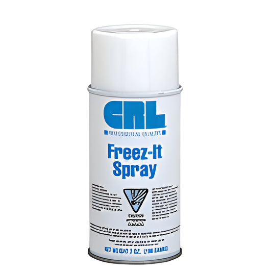 White aerosol can of CRL Freez-It Spray propellant (SKU FNB8) with blue logo - used to freeze glass for scored circle runs.