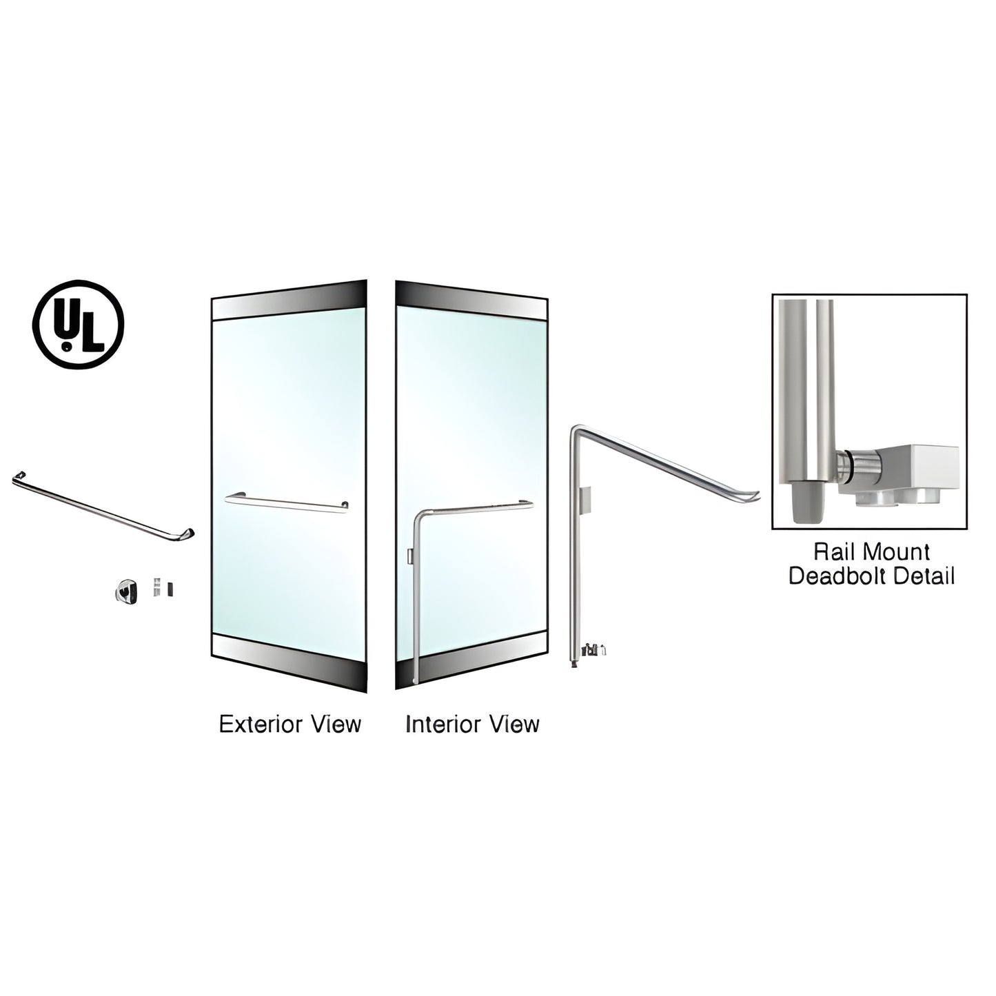 DB110A4R1BS stainless steel rail-mount deadbolt handle for 1/2 in. glass doors, 1-1/4 in. diameter, brushed finish.