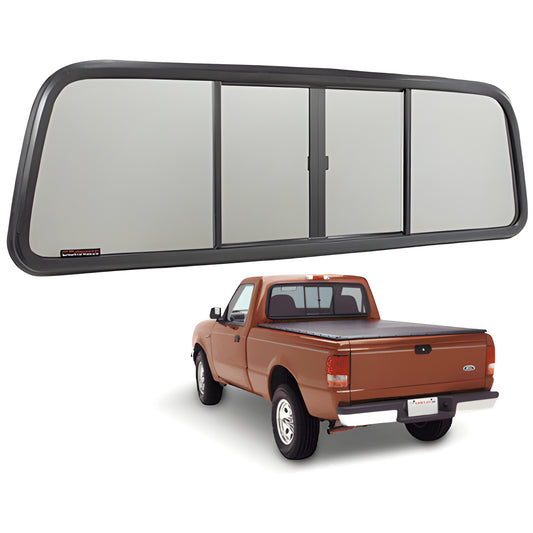 CRL OEM replacement dark-gray sliding rear window for Ford F150 trucks 1973-1996, gasket-mounted slider SKU 7130EP
