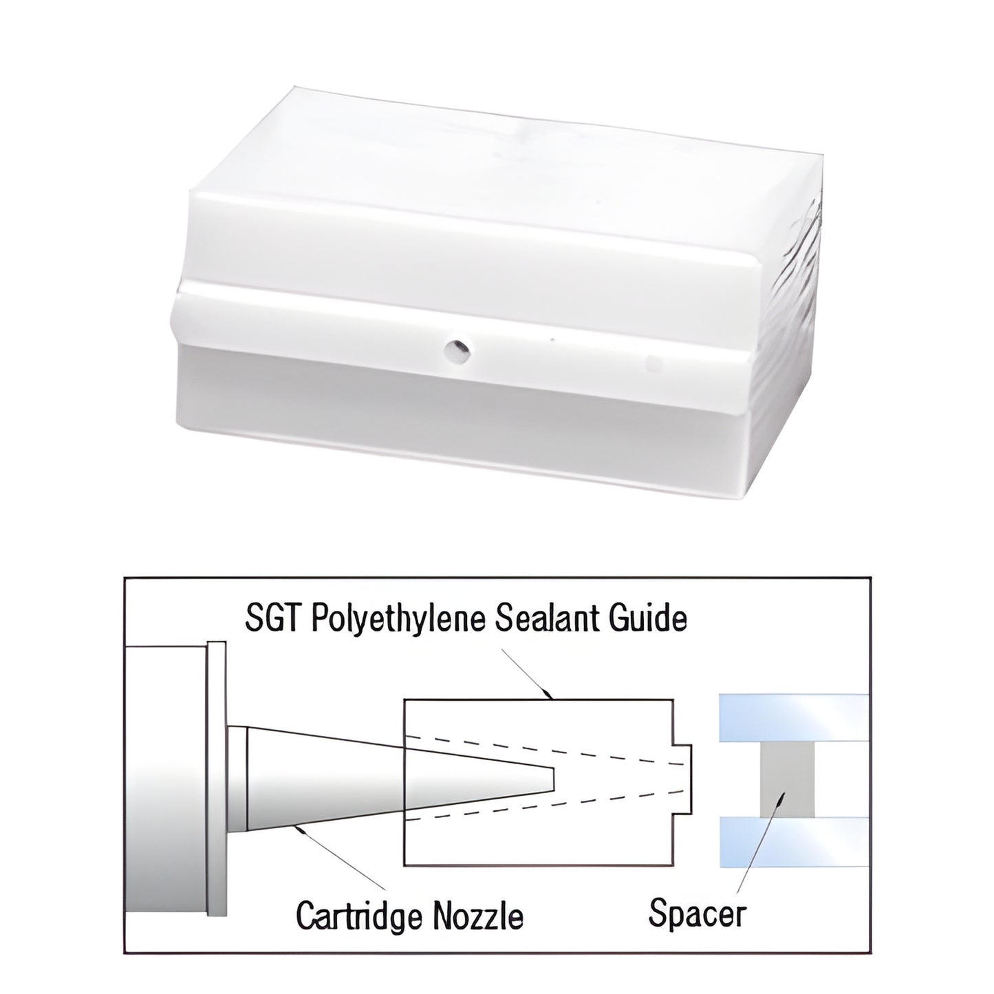 SGT14 polyethylene sealant guide 1/4 in - white nozzle adapter for tapered cartridge nozzles, for insulating glass