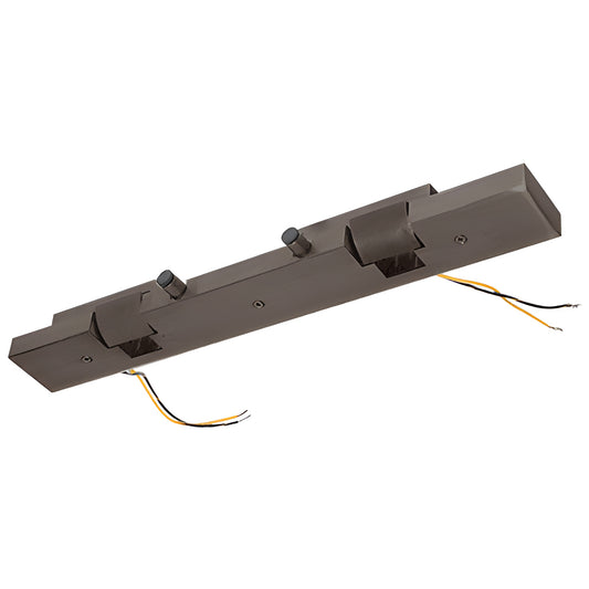 ESK20RBFS oil-rubbed bronze electric strike keeper for tempered glass doors, aluminum body with exposed wires.