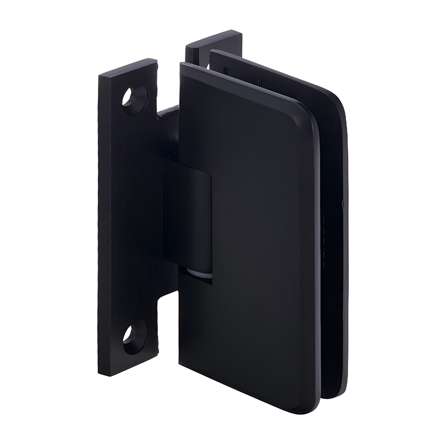 Oil-rubbed bronze brass wall-mount petite shower door hinge with full H back plate, beveled edges.