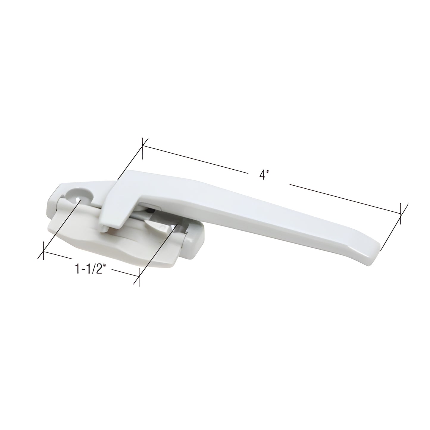 White right-hand cam handle DS324W, 4in zinc with integrated nylon wedge flap, 1-1/2in mounting spacing