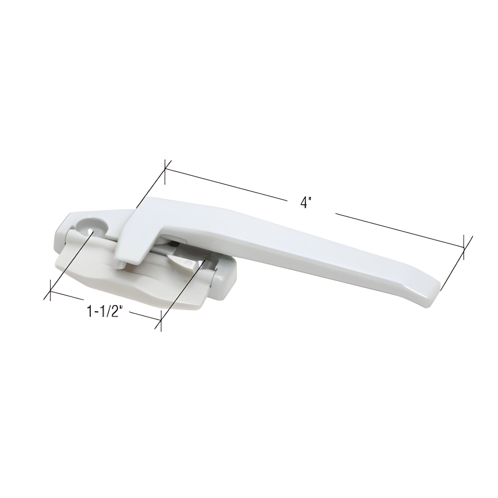 White right-hand cam handle DS324W, 4in zinc with integrated nylon wedge flap, 1-1/2in mounting spacing