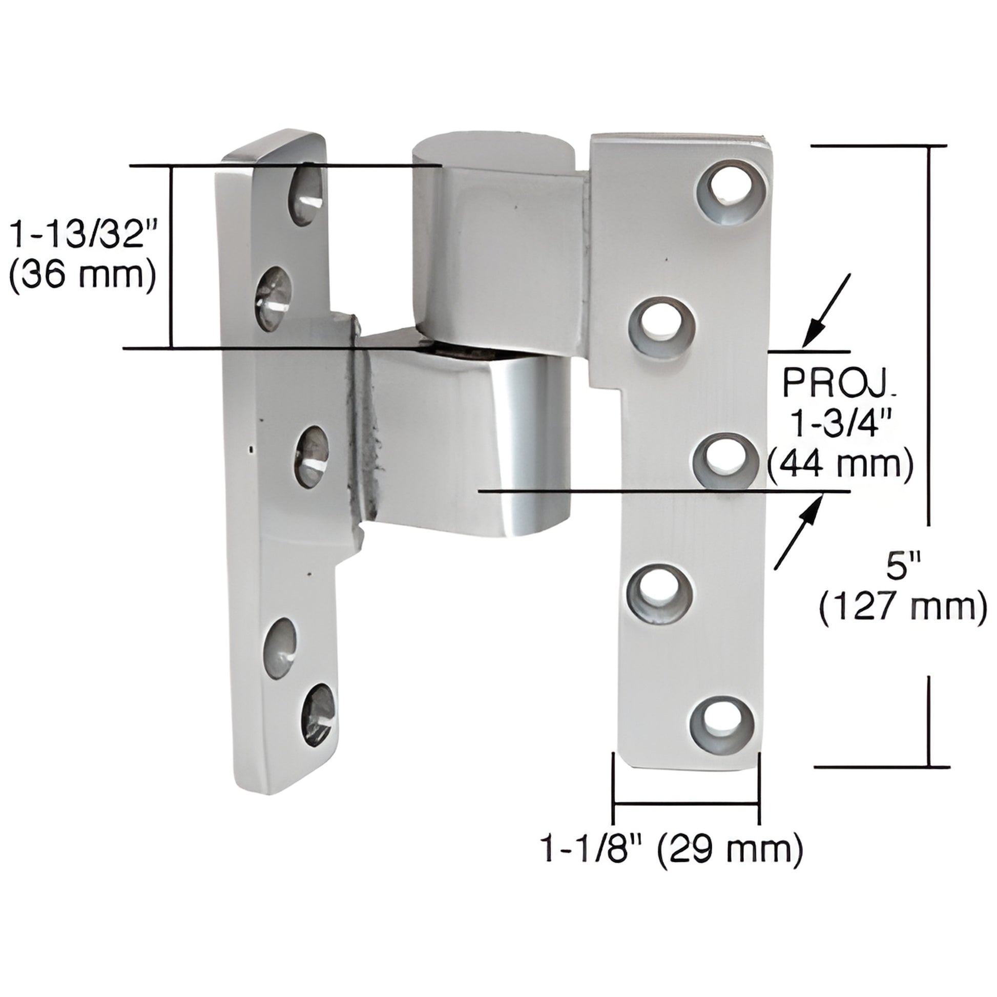 Aluminum left-hand offset intermediate pivot for 1-3/4" storefront doors, 5" tall, adjustable pin - SKU 41J190L628