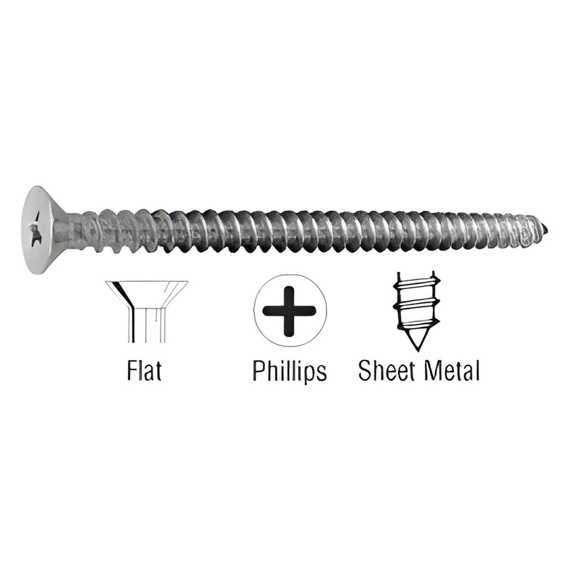 P815SS stainless steel #8 x 1-1/2 in Phillips flat-head sheet metal screw, 10-pack