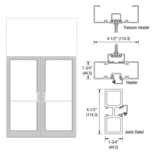 FD32552 White Kynar aluminum storefront transom frame with 72x84 double door opening, jamb/header detail drawings.