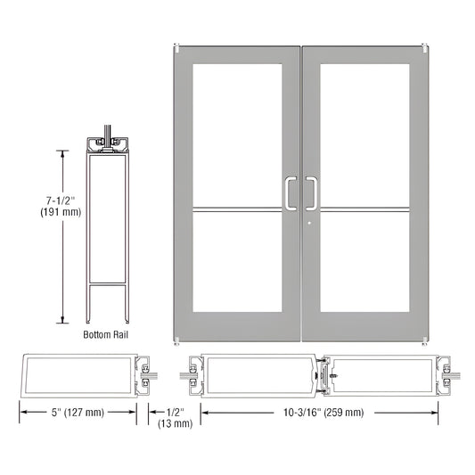 HE52271: Custom Kynar wide-stile double entrance door with glass, 5" stiles, 7-1/2" bottom rail, gray finish