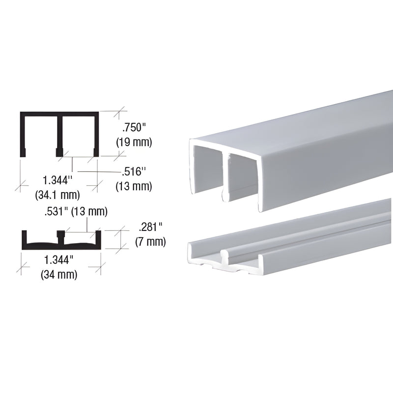 Light gray polystyrene low-profile plastic track for 1/2" (12mm) sliding panels, 72" length, SKU EP13G.
