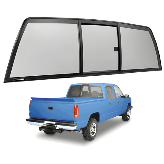 ETRV880S CRL Tri-Vent solar rear truck slider for 1988-2000 Chevy/GMC CK trucks, black powder-coated frame, center vent
