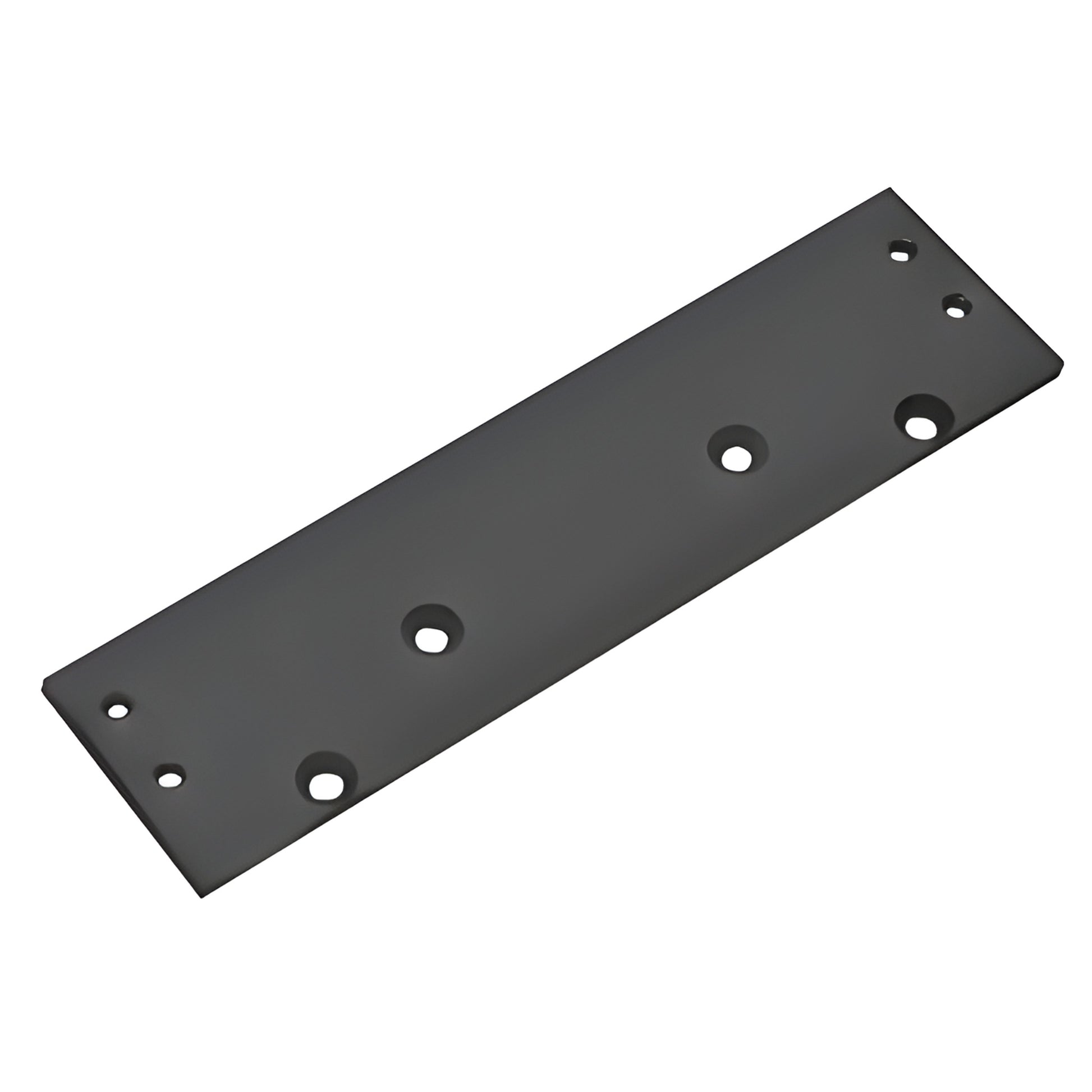 Black narrow drop plate DC54NDPBLK for surface-mounted door closers, 9-3/4 x 2-5/16, with mounting holes
