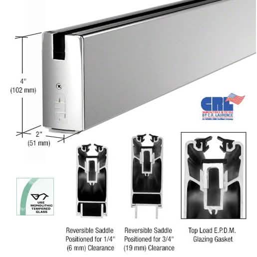 CRL Polished Stainless Steel 4x120 Sidelite Rail for Sleek Glass Installation