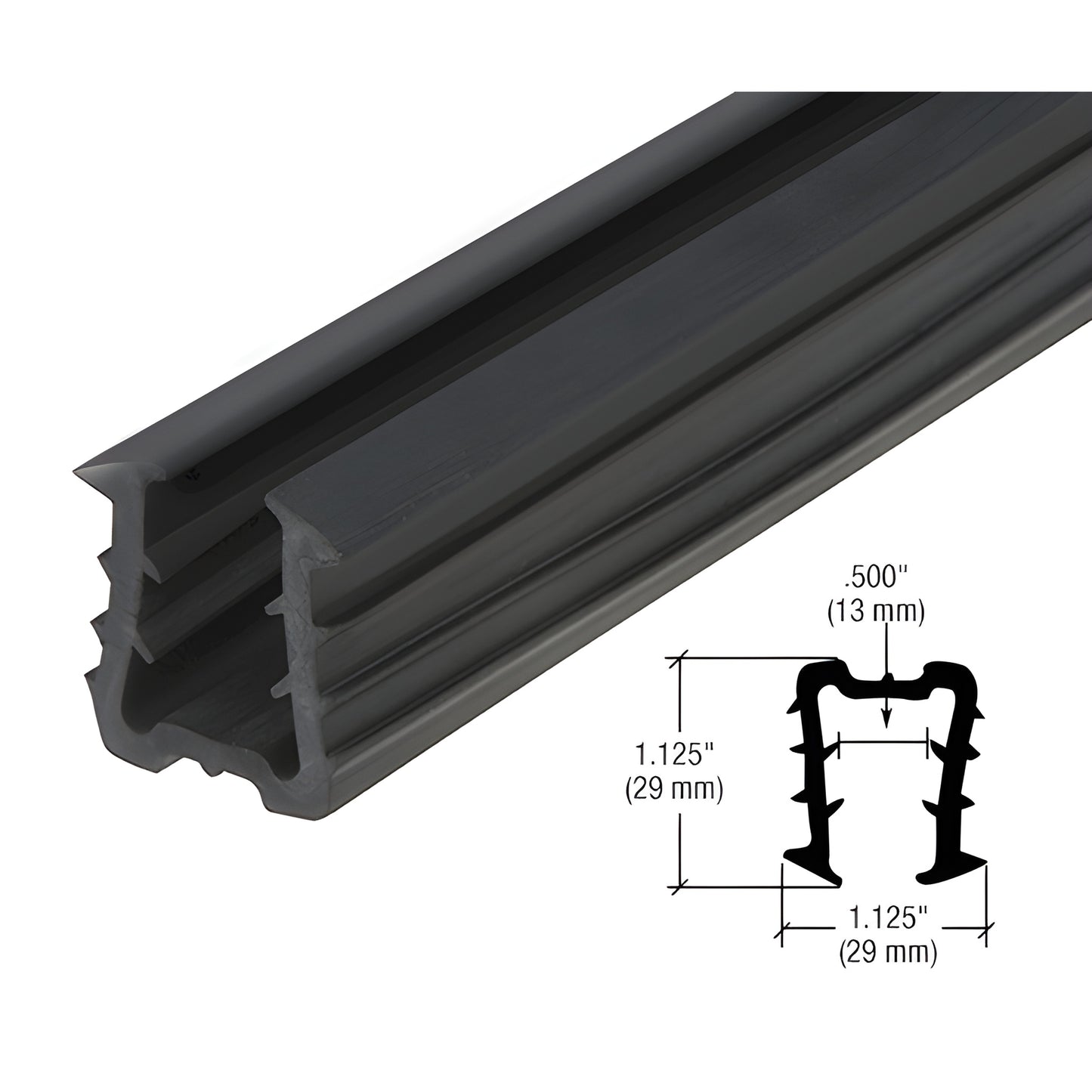 Black rubber SRF15 cap rail insert SRF1513PV - fits 1/2"-5/8" (12/16mm) glass, 240" roll