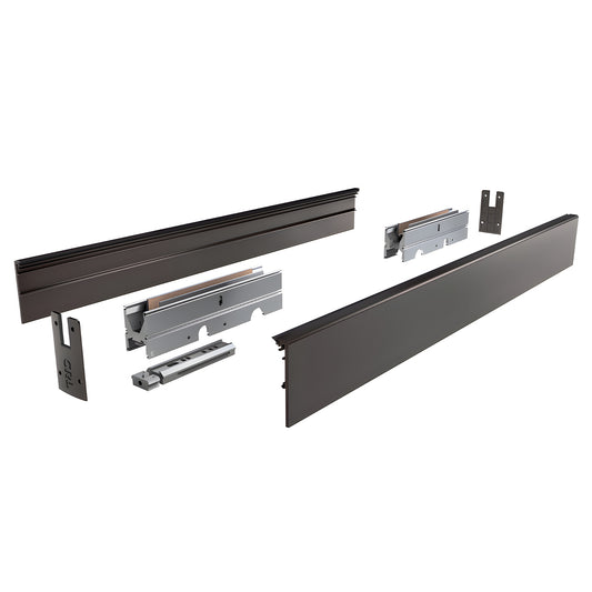 CRL DRX modular door rail kit DRX4SDU12 - black bronze anodized 48 in side covers, rail bodies and hardware, exploded view