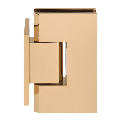 French gold brass shower door hinge, short wall-mount back plate for 3/8-1/2" glass (SKU V1E074FG)