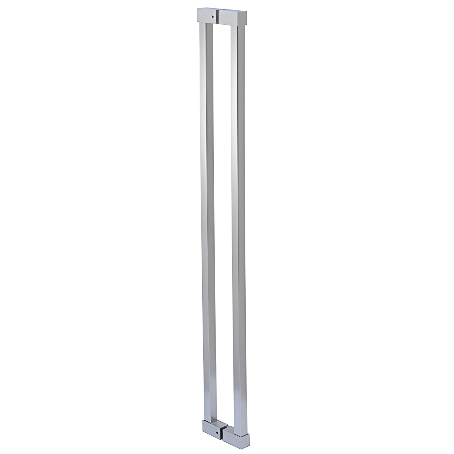 Brushed stainless square ladder-style 43" back-to-back pull handle for glass doors, fits 3/8-3/4" glass (SKU SQC42X42BS)
