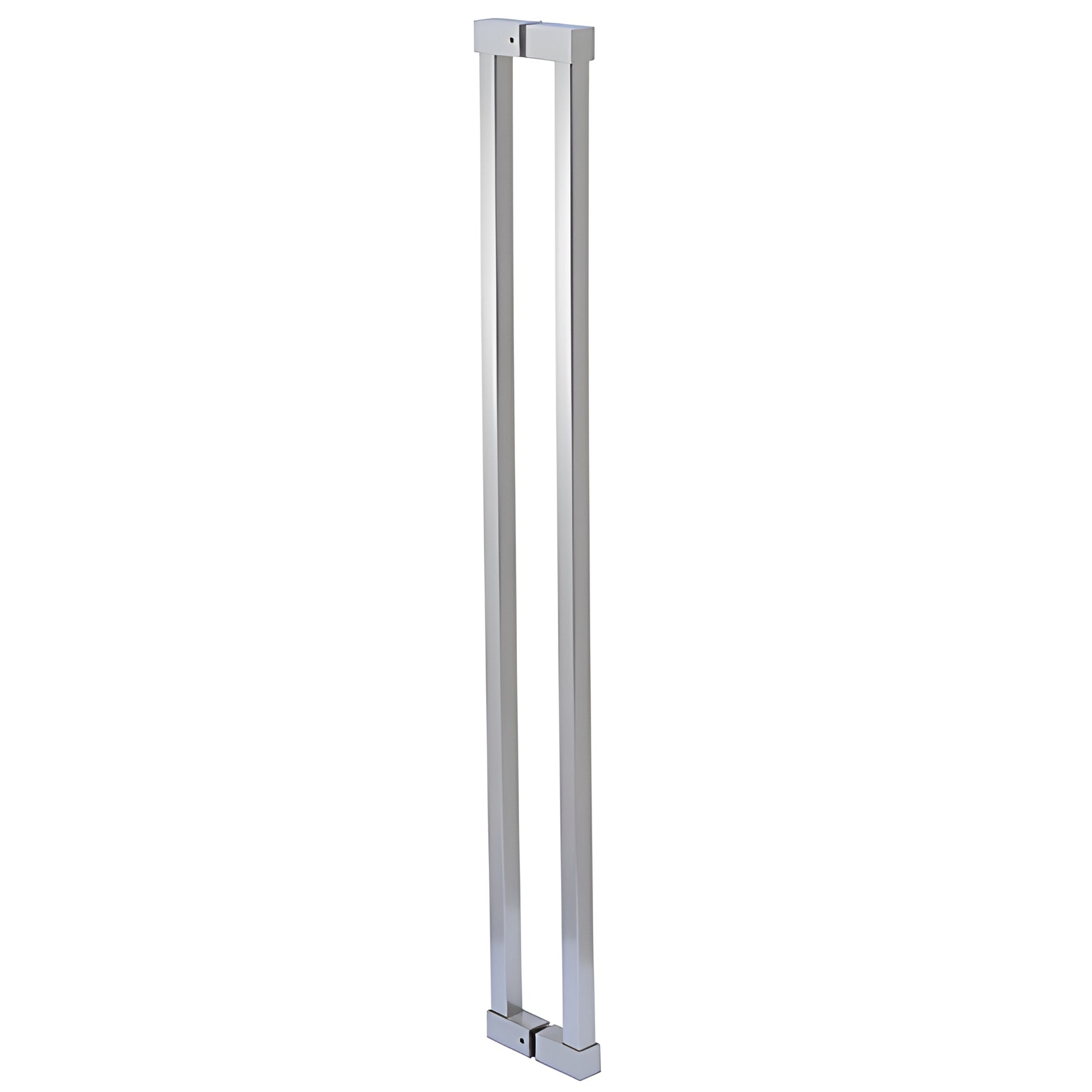 Brushed stainless square ladder-style 43" back-to-back pull handle for glass doors, fits 3/8-3/4" glass (SKU SQC42X42BS)