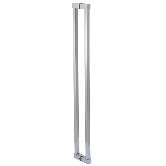 Brushed stainless square ladder-style 43" back-to-back pull handle for glass doors, fits 3/8-3/4" glass (SKU SQC42X42BS)
