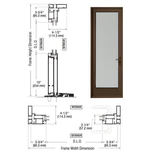 Series 925 single outswing patio door, black bronze anodized frame, full lite glass, thermally broken, five point lock. SKU P