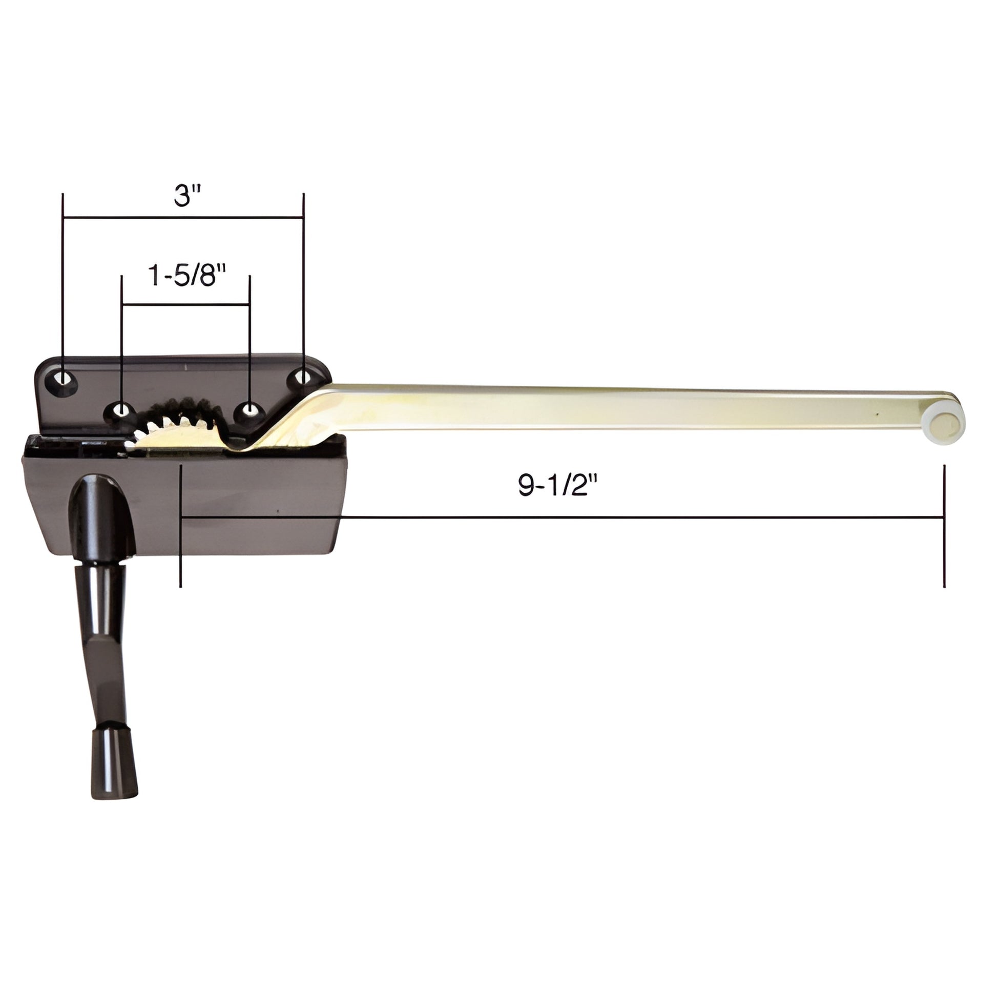 CRL casement operator H3568, bronze left-hand surface-mounted, 9-1/2" arm with handle, predrilled 1-5/8" and 3" holes